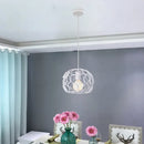 Industrial iron pendant lights black & white wireframe dining room