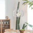Industrial iron pendant lights black & white wireframe dining room