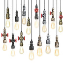 Industrial iron pipe pendant light kitchen black & brass with valve