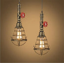 Industrial iron pipe pendant light kitchen black & brass with valve