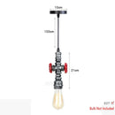 Industrial iron pipe pendant light kitchen black & brass with valve