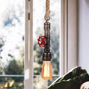 Industrial iron pipe pendant light with rope for dining room