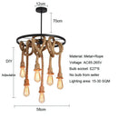 Industrial loft chandelier natural rope pendant light dining room