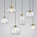 Industrial loft glass pendant light brass trio for dining room