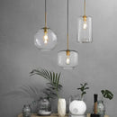 Industrial loft glass pendant light brass trio for dining room