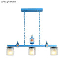 DecorBites™ Sky Blue Dual Cylinder Parlor Island Pendant Lamp with Clear and Frosted Glass - 3 Bulbs