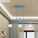 DecorBites™ Sky Blue Dual Cylinder Parlor Island Pendant Lamp with Clear and Frosted Glass - 3 Bulbs