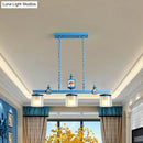 DecorBites™ Sky Blue Dual Cylinder Parlor Island Pendant Lamp with Clear and Frosted Glass - 3 Bulbs