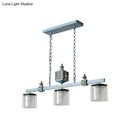 DecorBites™ Sky Blue Dual Cylinder Parlor Island Pendant Lamp with Clear and Frosted Glass - 3 Bulbs