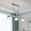 DecorBites™ Sky Blue Dual Cylinder Parlor Island Pendant Lamp with Clear and Frosted Glass - 3 Bulbs