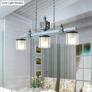 DecorBites™ Sky Blue Dual Cylinder Parlor Island Pendant Lamp with Clear and Frosted Glass - 3 Bulbs