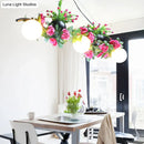 Industrial opal glass pink rose floral pendant light dining room