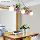 Industrial opal glass pink rose floral pendant light dining room