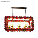 DecorBites™ Red Metal Flower Pendant Light for Restaurant - Industrial Rectangular Island with 8 Heads