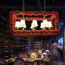 DecorBites™ Red Metal Flower Pendant Light for Restaurant - Industrial Rectangular Island with 8 Heads