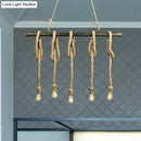 Industrial retro beige & light yellow rope exposed island light kitchen