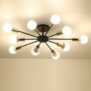 Industrial rod iron wood ceiling lamp living room globe chandelier