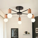 Industrial rod iron wood ceiling lamp living room globe chandelier