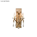 Industrial rust iron crystal wall sconce bedroom e12 candle light