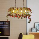 DecorBites™ Industrial Rust Metal Hanging Lamp: 4 Lights Bird Cage Island Light with Flower Design for Restaurants