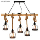 DecorBites™ Rustic Hemp Rope Chandelier - Retro Industrial Pendant with Wire Cage for Restaurants