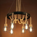 Industrial rustic pendant lights dining room rope and wire cages
