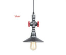 Industrial water pipe pendant light dining room with red valves