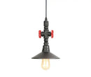 Industrial water pipe pendant light dining room with red valves