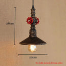 Industrial water pipe pendant light dining room with red valves