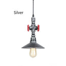 Industrial water pipe pendant light dining room with red valves