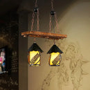 Industrial white clear wood lantern island lighting dining room