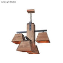 Industrial wood 3 light trapezoid chandelier dining room e26 e27