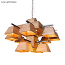 Industrial wood 3 light trapezoid chandelier dining room e26 e27