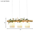 Industrial wood and bird 3-light pendant dining room chain cord