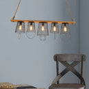 Industrial wood and black metal cage pendant light living room