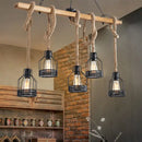 Industrial wood and metal bottle cage farmhouse pendant lamp dining room