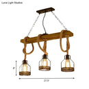 Industrial wood and rope caged restaurant island lighting kitchen chandelier