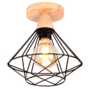 Industrial wood ceiling chandelier black metal cage bedroom light