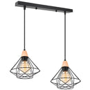 Industrial wood ceiling chandelier black metal cage bedroom light
