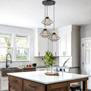 Industrial wood ceiling chandelier black metal cage bedroom light