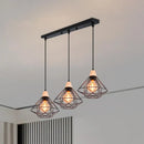 Industrial wood ceiling chandelier black metal cage bedroom light