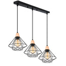 Industrial wood ceiling chandelier black metal cage bedroom light