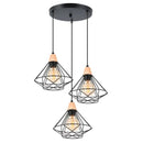 Industrial wood ceiling chandelier black metal cage bedroom light