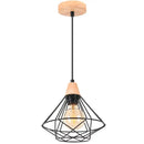 Industrial wood ceiling chandelier black metal cage bedroom light