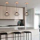 Industrial wood ceiling chandelier black metal cage bedroom light