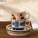 Ink flowers ceramic cup and saucer set dining room floral teacup