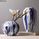 Ink style blue & white ceramic vase set living room decor