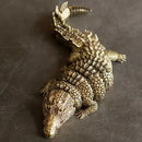 Intricate brass crocodile sculpture living room decor accessory