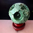 Intricate green jade stone dragon phoenix ball living room decor