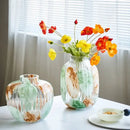 Irregular ribbed green & brown clear glass vase living room decor